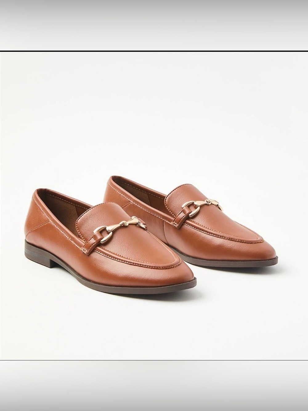 LOFT Horsebit Loafers Cognac Brown Gold Bit Size 6 Vegan Leather Classic Preppy